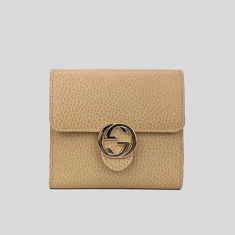Luxury leather money clips with card slotsGUCCI Interlock GG Bifold Leather Wallet Beige 615525