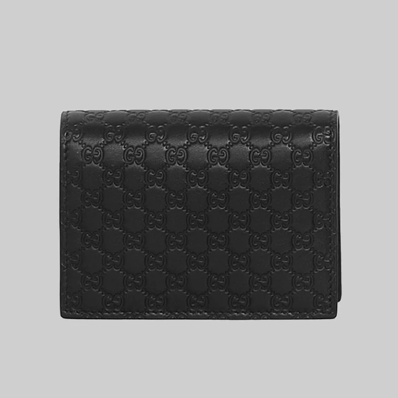 Luxury leather money clips with card slotsGucci Unisex Micro GG Leather Flap Card Case Mini Wallet Black 544474