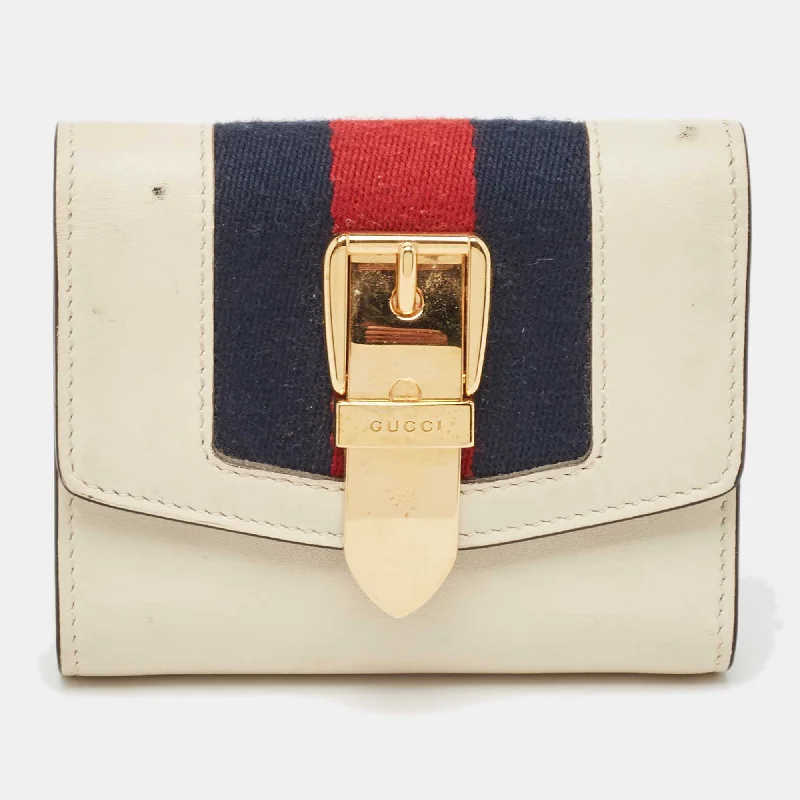 Money clips with built-in bottle openersGucci White Leather Sylvie Trifold Wallet