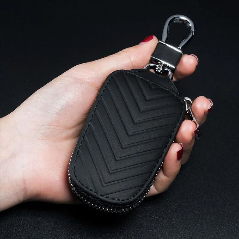 Vintage-style money clips for collectorsKeyzone Unisex Mens Womens Premium Chevron Pattern Leather Car Key Holder Bag Keychain Case Wallet with Zipper Closure (KW02)
