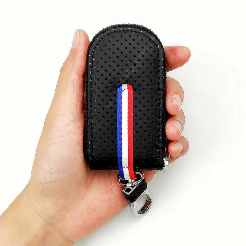 Money clips with RFID protectionKeyzone Unisex Mens Womens Premium Fran Pattern Leather Car Key Holder Bag Keychain Case Wallet with Zipper Closure (KW07)