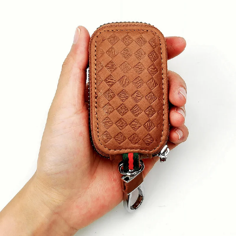 Money clips for holding large amounts of cashKeyzone Unisex Mens Womens Premium Quilted Pattern Leather Car Key Holder Bag Keychain Case Wallet with Zipper Closure (KW06)