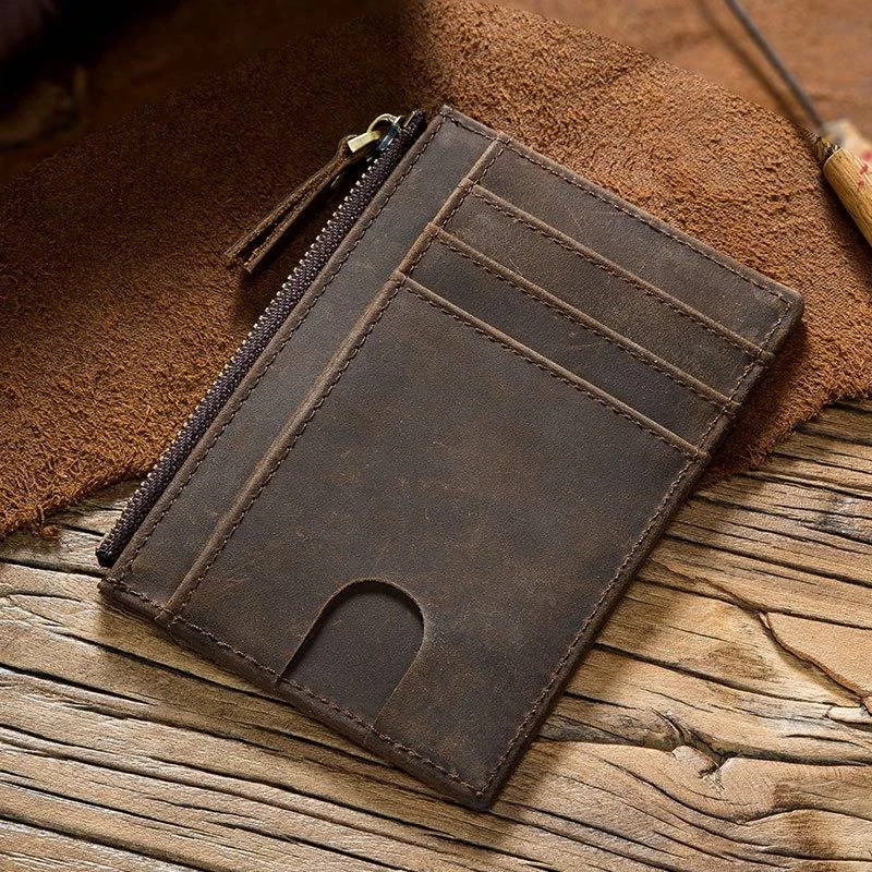 Lightweight money clips for travelLeather Slim Wallet Zipper Coin Pocket