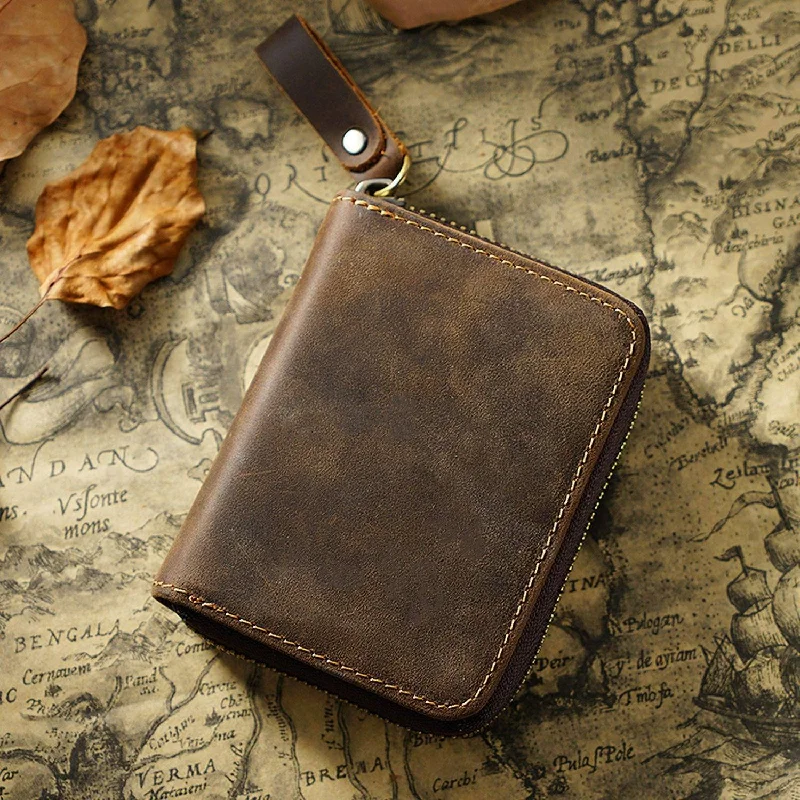 Vintage-style money clips for collectorsLeather Zipper Credit Card Holder Card Case