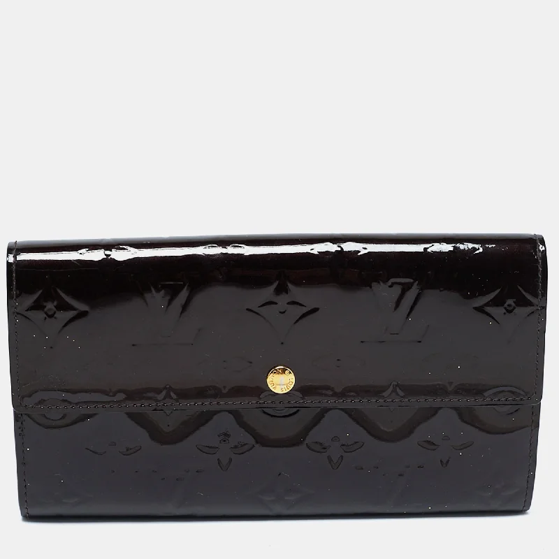 Luxury leather money clips with card slotsLouis Vuitton Amarante Monogram Vernis Sarah Wallet
