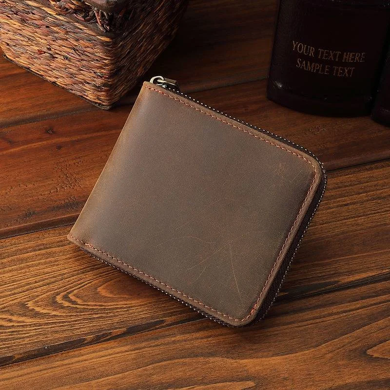 Money clips with RFID protectionMen Leather Zipper Around RFID Wallet