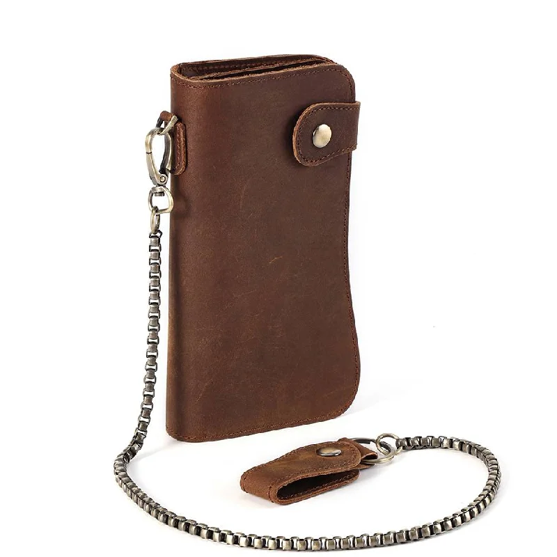 Personalized engraved money clips for menMen Long Leather Bifold Wallet with Anti-Theft Chain