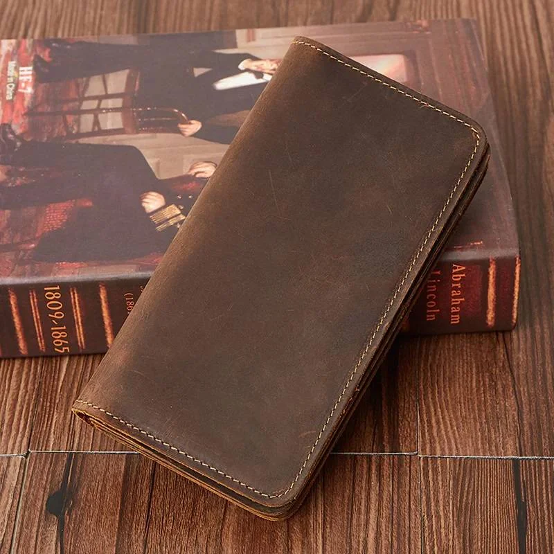 Money clips vs traditional walletsMen Vintage Leather Long Bifold Wallet