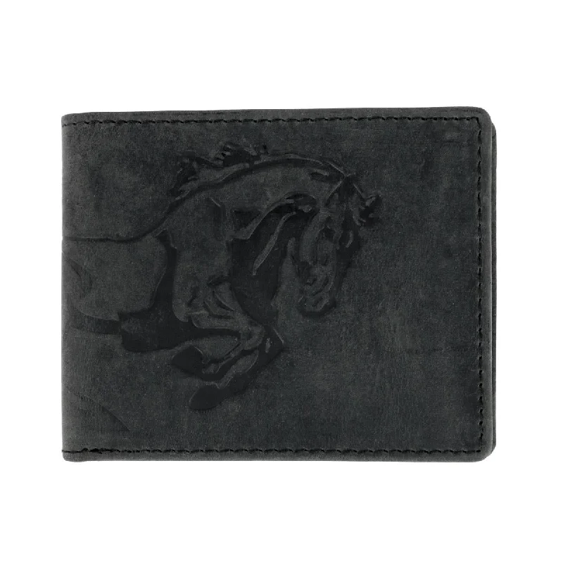 Luxury leather money clips with card slotsMen's Leather Horse Embossed Bifold Wallet