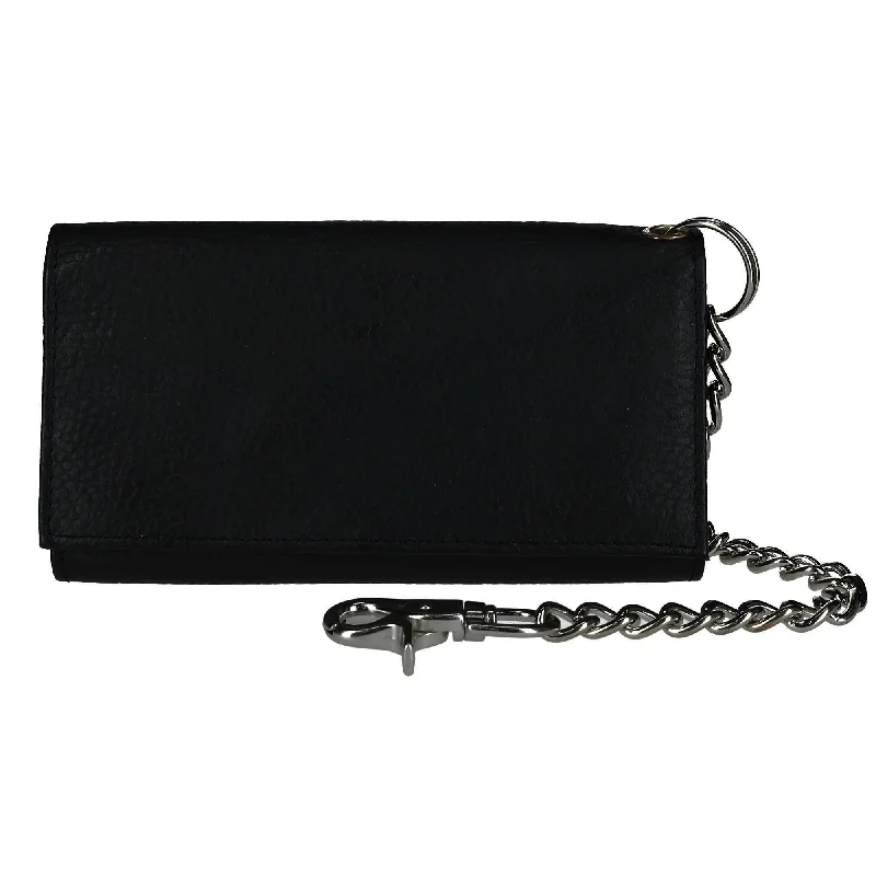 Slim money clips for minimalist walletsMen's Pebble Grain Leather RFID Long Trifold Trucker Chain Wallet