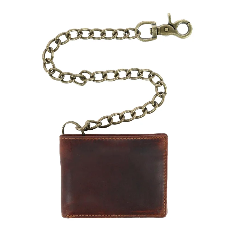 Stainless steel money clips for durabilityMen's RFID Vintage Leather Bifold Chain Wallet