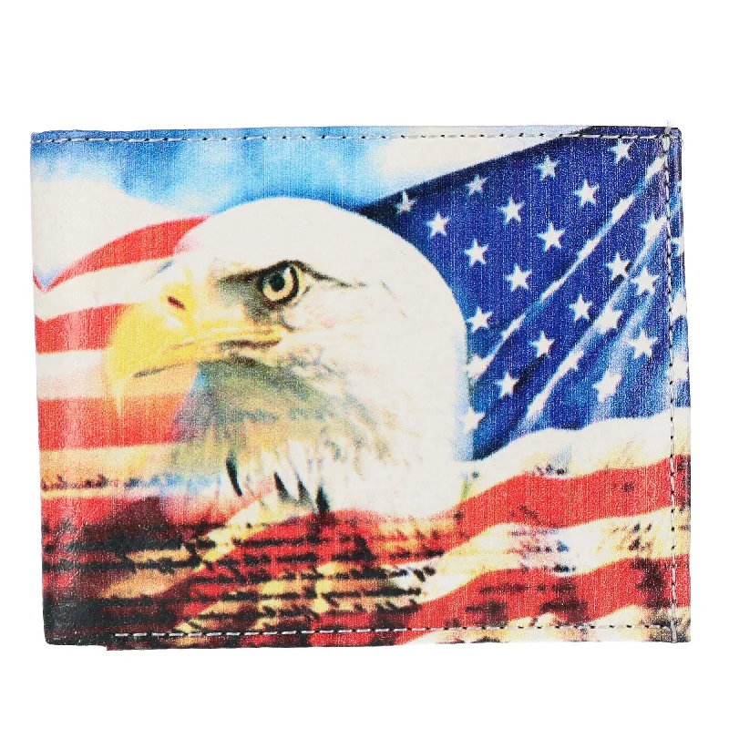Elegant money clips for weddingsMen's Vegan Leather Eagle American Flag Print Bifold Wallet