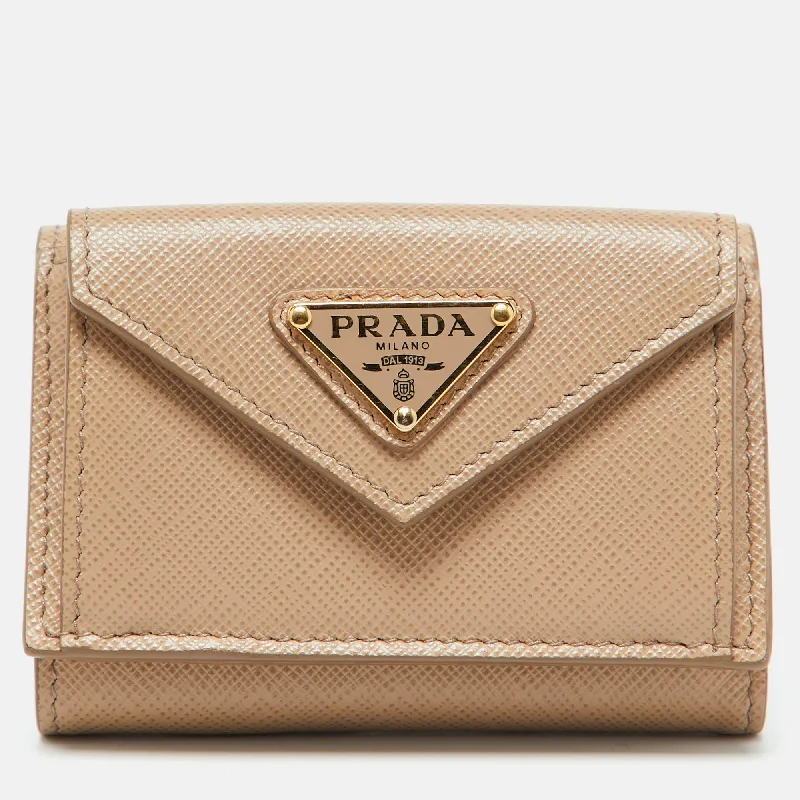 Vintage-style money clips for collectorsPrada Beige Saffiano Leather Trifold Case Wallet
