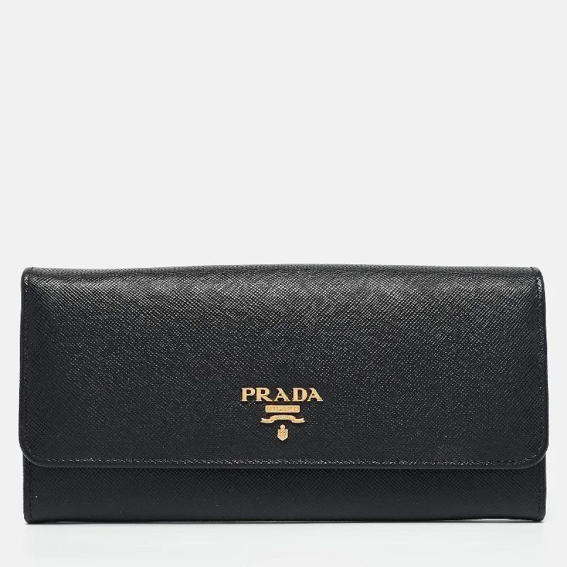 Money clips for holding large amounts of cashPrada Black Saffiano Metal Leather Flap Continental Wallet