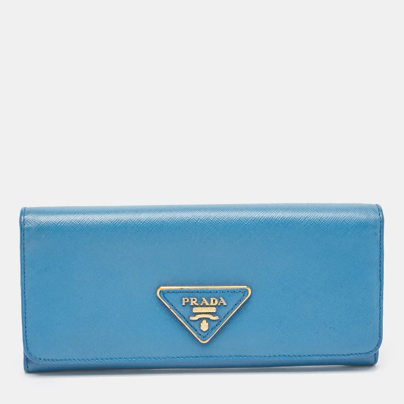 Stainless steel money clips for durabilityPrada Blue Saffiano Leather Flap Continental Wallet