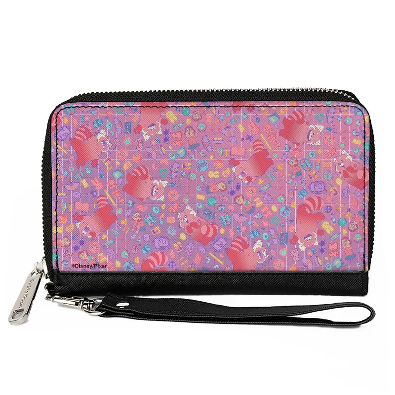 PU Zip Around Wallet Rectangle - Turning Red Mei with Red Panda Mei and Icons Collage2 Lavender Multi Pastel