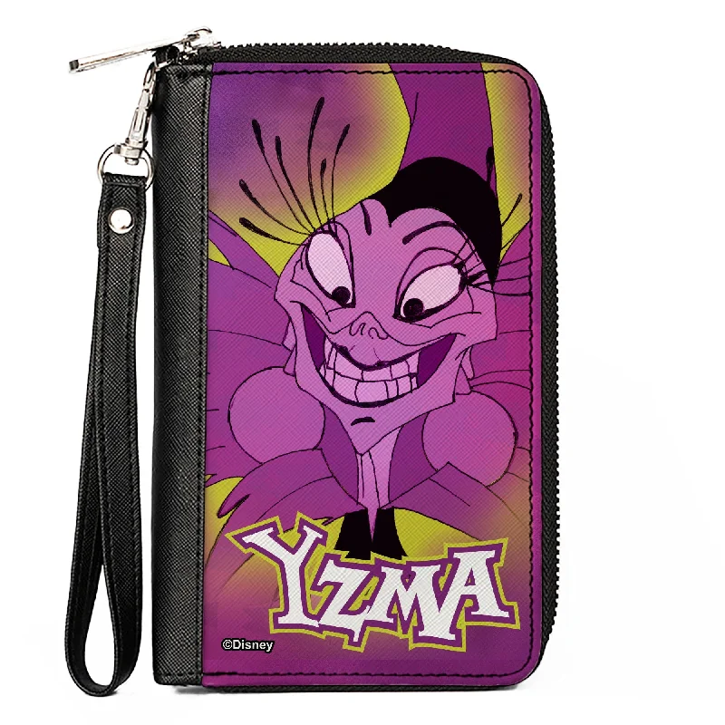 Stainless steel money clips for durabilityPU Zip Around Wallet Rectangle - YZMA Smiling Pose + Fish Icon Fuschias/Yellows