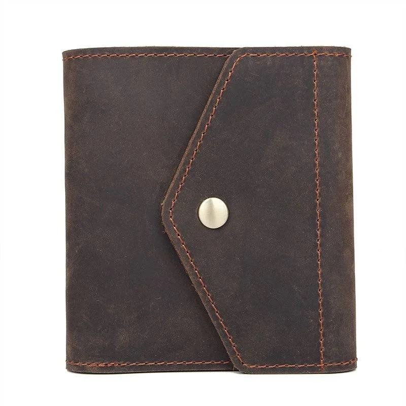 Money clips for women with sleek designsSnap Button Men Leather Bifold Wallet