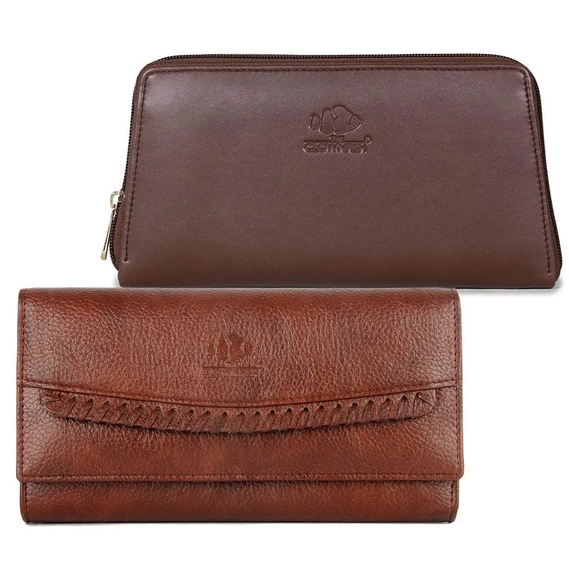 Luxury leather money clips with card slotsTHE CLOWNFISH Combo of 2 Varied Style Womens Wallet Clutch Ladies Purse with Multiple Card Slots (Dark Brown)