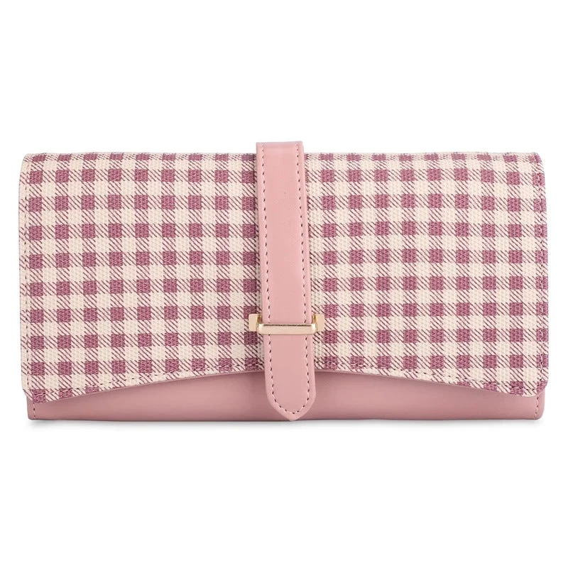 Money clips with built-in bottle openersTHE CLOWNFISH Dhanvi Collection PVC Checks Design Snap Flap Closure Womens Wallet Clutch Ladies Purse with Multiple Card Holders (Pink)