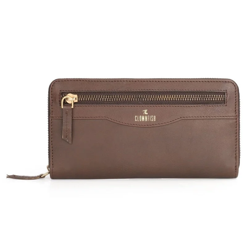 Eco-friendly money clips made from sustainable materialsTHE CLOWNFISH Eliana Collection Genuine Leather Zip Around Style Womens Wallet Clutch Ladies Purse with Card Holders (Dark Brown)