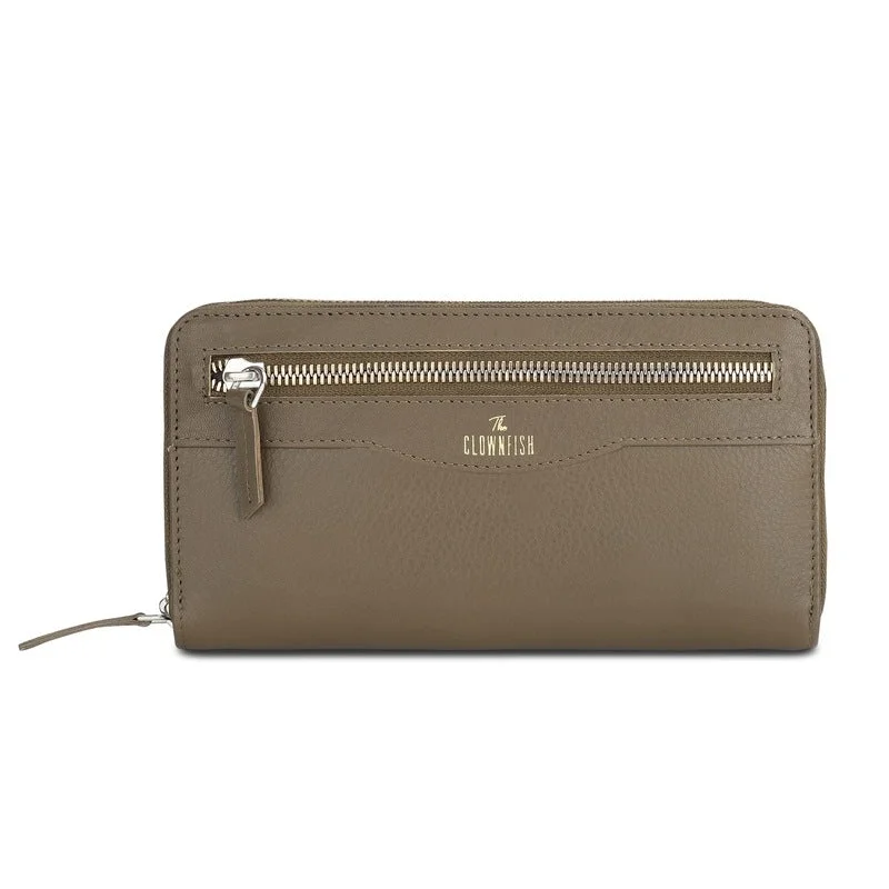 Eco-friendly money clips made from sustainable materialsTHE CLOWNFISH Eliana Collection Genuine Leather Zip Around Style Womens Wallet Clutch Ladies Purse with Card Holders (Olive Green)