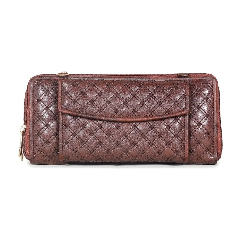 Money clips with magnetic closureTHE CLOWNFISH Emerald Series Womens Wallet with Front Mobile Pocket and Checkered Embroidery (Dark Brown)