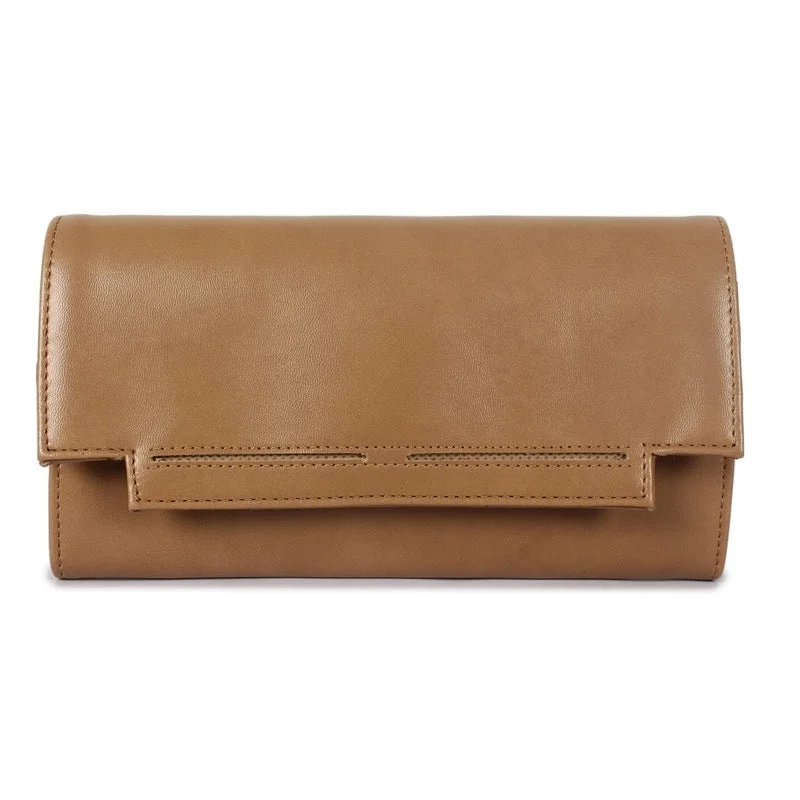 Money clips with magnetic closureTHE CLOWNFISH Laura Collection Womens Wallet Clutch Ladies Purse with multiple card slots (Light Brown)