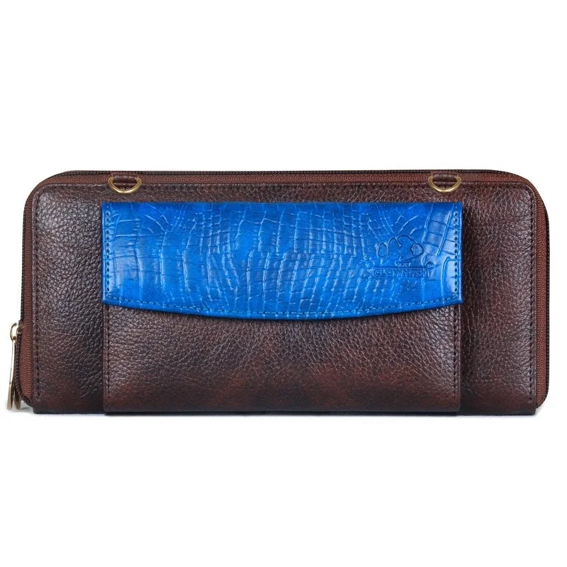 Elegant money clips for weddingsTHE CLOWNFISH Radiance Series Womens Ladies Wallet Purse with front snap flap mobile pocket (Dark Brown with Royal Blue)