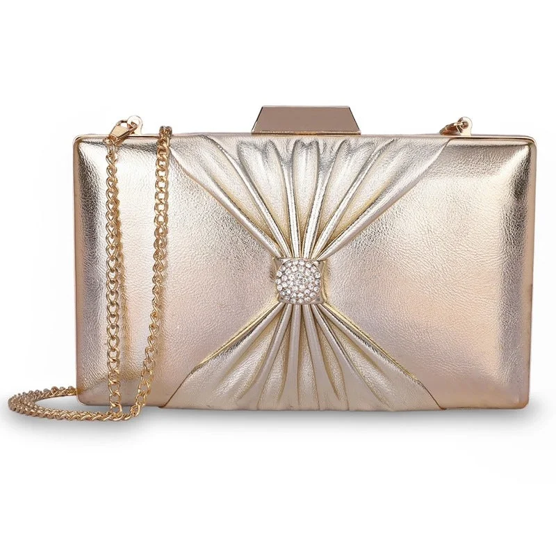 Custom money clips for corporate giftsTHE CLOWNFISH Ritzy Collection Faux Leather Womens Party Clutch Ladies Wallet with Chain Strap Evening Bag with Fashionable Button Closure (Light Golden)