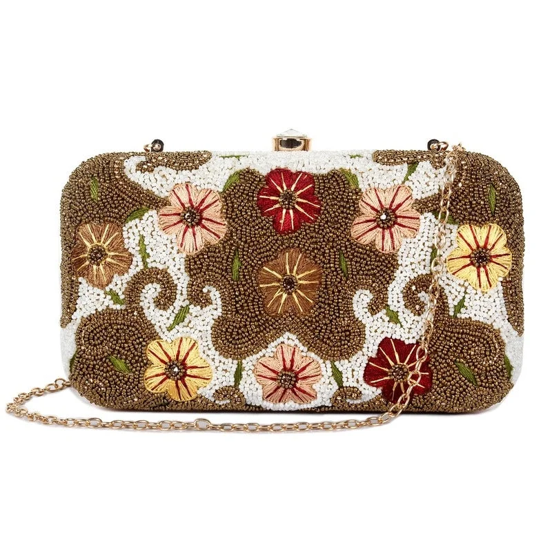 Best money clips for cash and cardsTHE CLOWNFISH Senorita Collection Womens Party Clutch Ladies Wallet Evening Bag with Fashionable Round Corners Beads Work and Floral Embroidered Design (Brown)