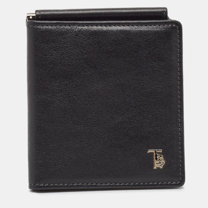 Luxury leather money clips with card slotsTod's Black Leather Money Bifold Wallet