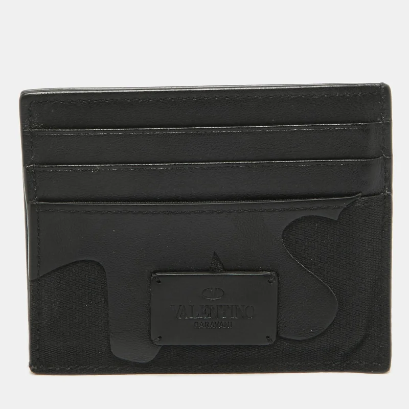 Lightweight money clips for travelValentino Black Camouflage Leather And Canvas Card Holder