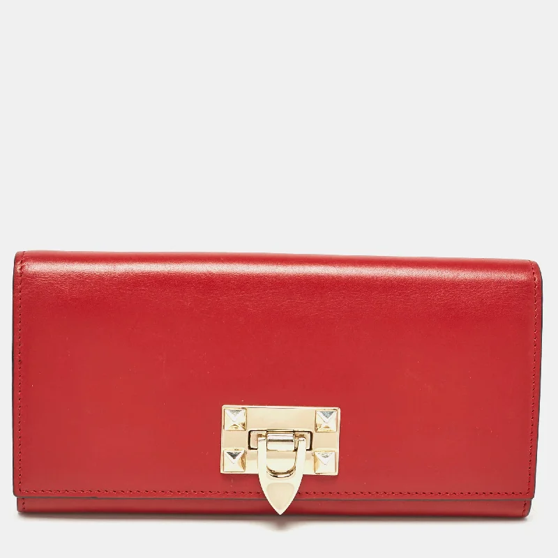 Valentino Red Leather Rockstud Continental Wallet