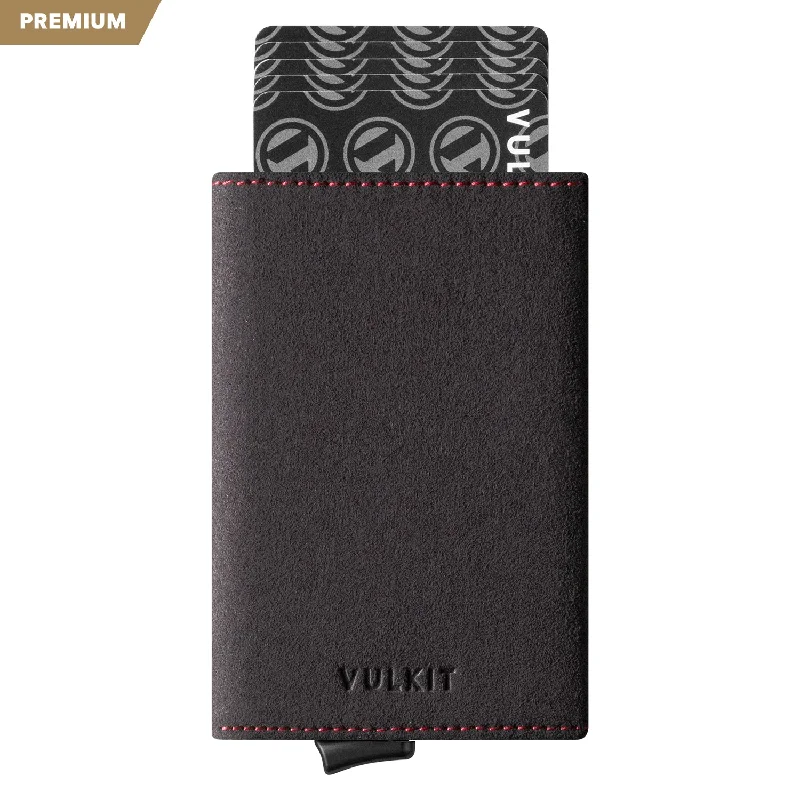 Money clips with RFID protectionVC203A- Alcantara Leather, Back Zipper Slot, Magnetic Strip Closure Tri-fold Wallet