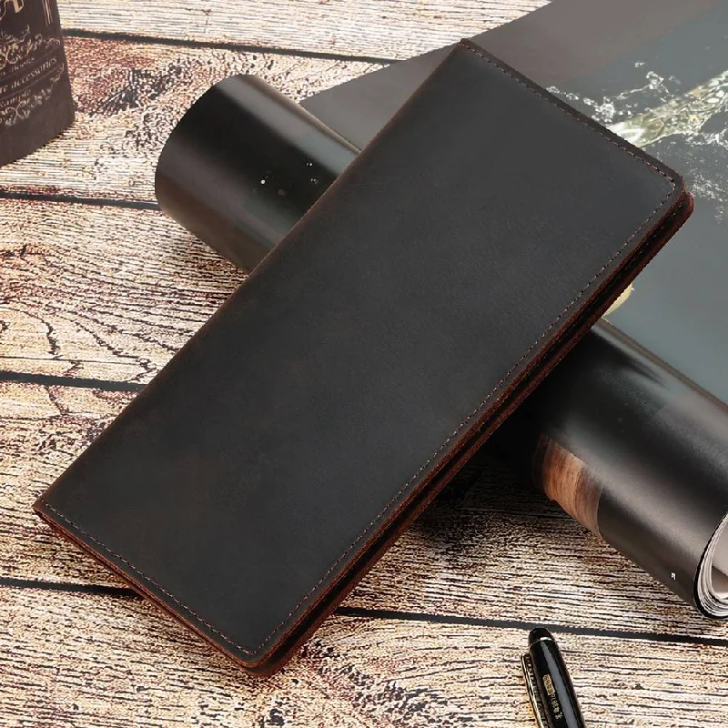 Money clips for women with sleek designsVintage Simple Men Bifold Leather Long Wallet
