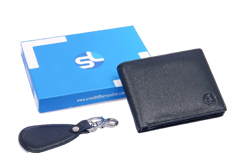 Luxury leather money clips with card slotsLeather Wallet+Key chain Combo 28318 (BLACK)