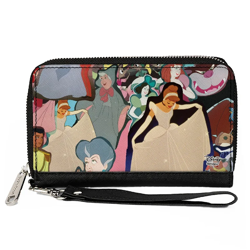 Elegant money clips for weddingsWomen's PU Zip Around Wallet Rectangle - Cinderella Characters Collage Blues White