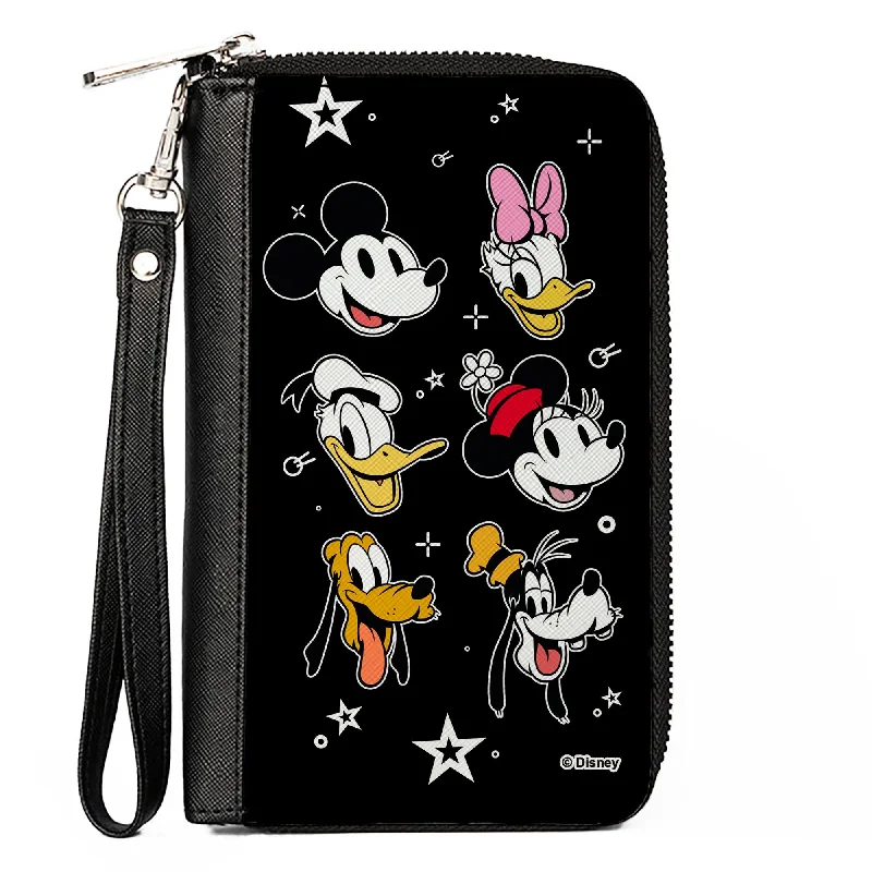 Best money clips for cash and cardsWomen's PU Zip Around Wallet Rectangle - Disney The Sensational Six Smiling Faces Stars Black White