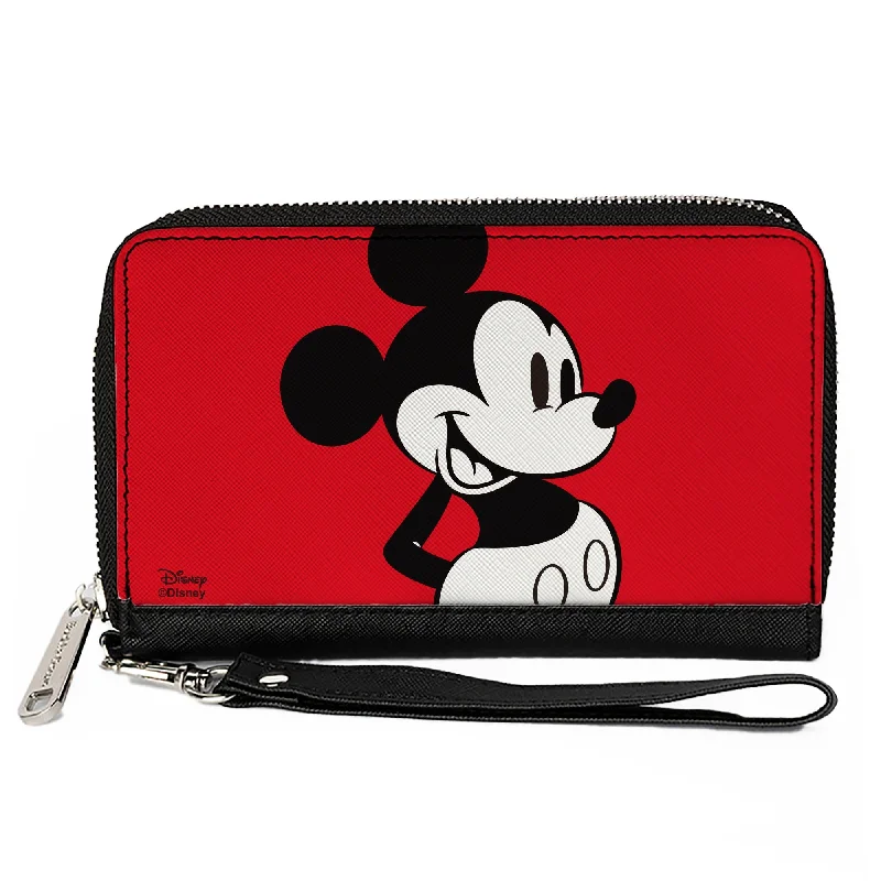 Slim money clips for minimalist walletsWomen's PU Zip Around Wallet Rectangle - Mickey Mouse Classic Pose CLOSE-UP Red Black White