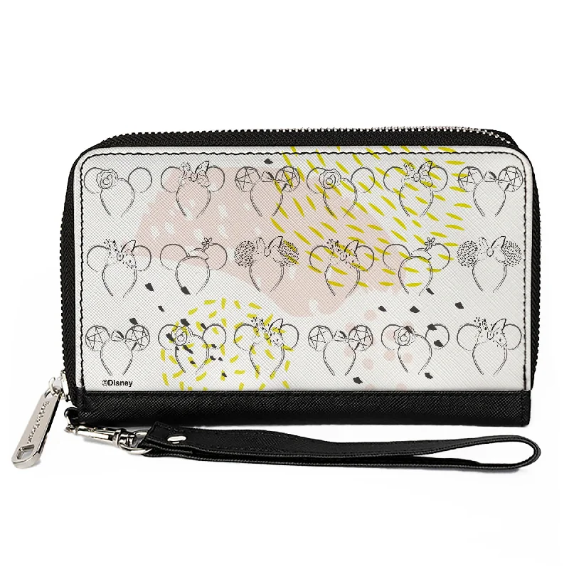 Best money clips for cash and cardsWomen's PU Zip Around Wallet Rectangle - Minnie Mouse Ears Sketches White Pinks Grays