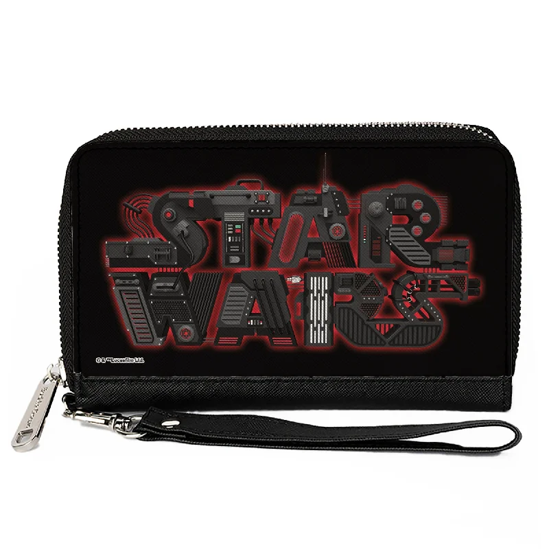 Personalized engraved money clips for menWomen's PU Zip Around Wallet Rectangle - STAR WARS Logo Black Reds Grays