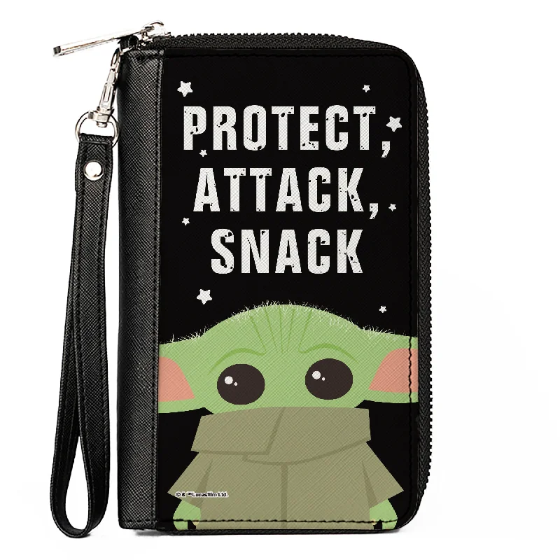 Slim money clips for minimalist walletsWomen's PU Zip Around Wallet Rectangle - Star Wars The Child Chibi Standing Pose PROTECT ATTACK SNACK Black White
