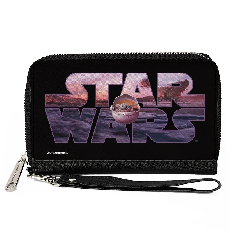Eco-friendly money clips made from sustainable materialsWomen's PU Zip Around Wallet Rectangle - STAR WARS The Child Pod Pose Black Vivid Landscape