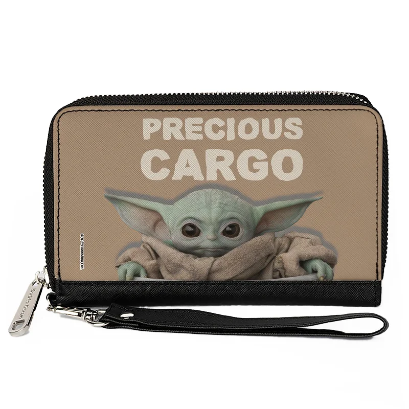 Slim money clips for minimalist walletsWomen's PU Zip Around Wallet Rectangle - Star Wars The Child Sitting Pose PRECIOUS CARGO Tan White