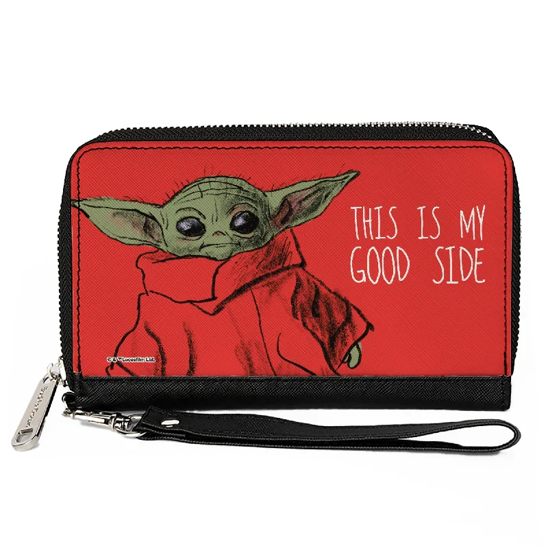 Money clips with RFID protectionWomen's PU Zip Around Wallet Rectangle - Star Wars The Child Sketch + THIS IS MY GOOD SIDE Red White