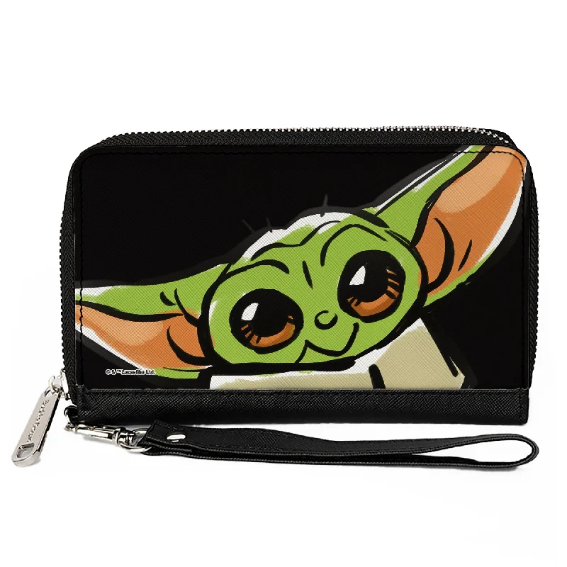 Eco-friendly money clips made from sustainable materialsWomen's PU Zip Around Wallet Rectangle - Star Wars The Child Smiling Impression Painting Tilt Black