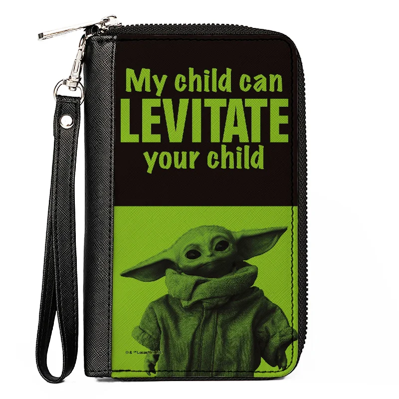 Money clips with RFID protectionWomen's PU Zip Around Wallet Rectangle - Star Wars The Child Standing Pose MY CHILD CAN LEVITATE YOUR CHILD Black Greens