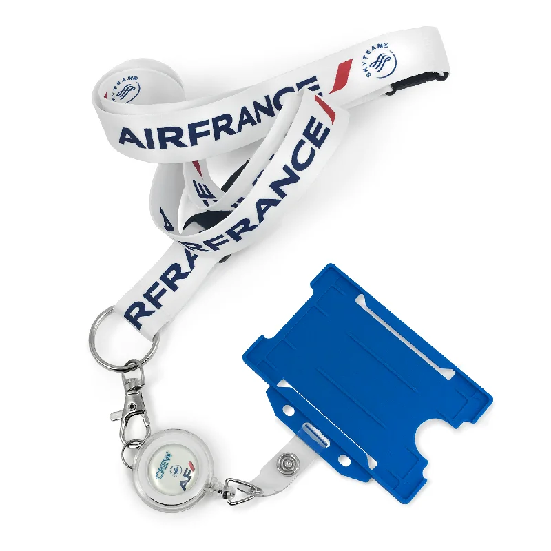 Leather Passport Covers & Wallets with Handmade Stitching for Luxury TravelersAir France Logo WHITE Lanyard