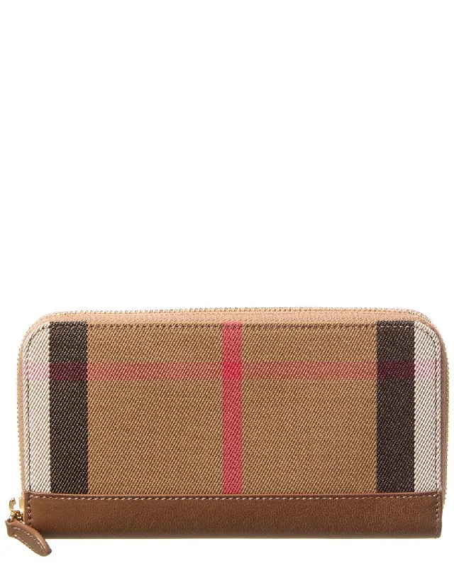 Burberry Large Canvas & Leather Zip Around Wallet